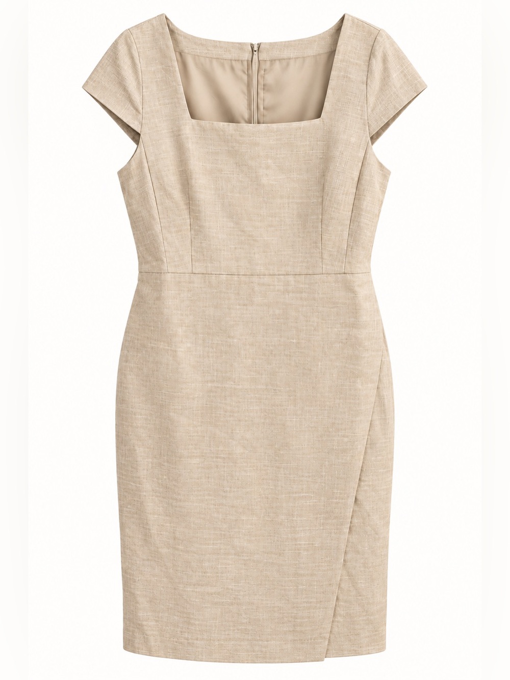 Ann Taylor Beige Textured Square-Neck Sheath Dress — Size 14